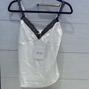 Diane Von Furstenberg White Camisole with Black Lace Trim